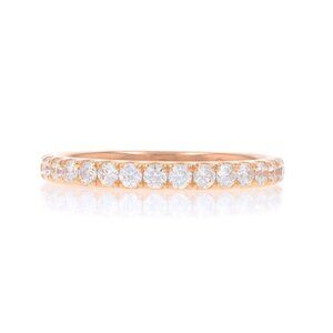 Rose Gold Diamond Wedding Band - 18k Round Brilliant .50ctw French Set Ring